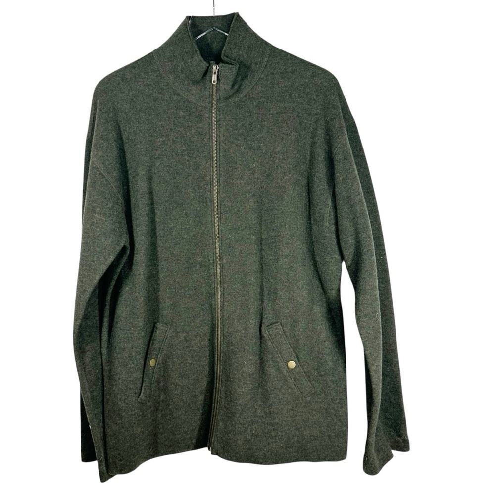 LAUREN RALPH LAUREN Olive Green Wool Full Zip Long Coat Size Large